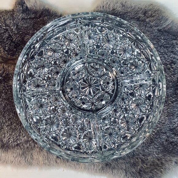 Vintage Indiana Glass Daisy Button Divided Glass Serving Platter - 5 Sections - Picture 3 of 4